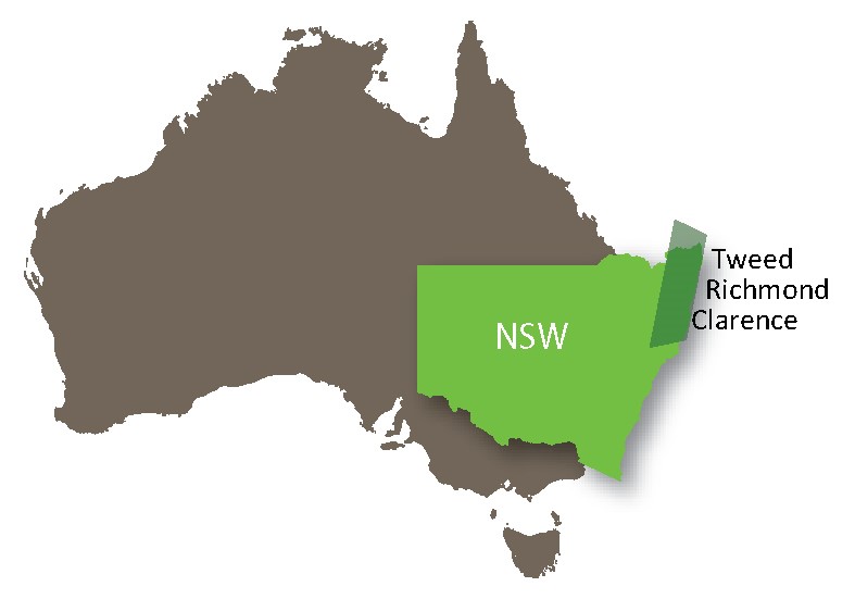 Map of Australia, with NSW highlighted to show project location.