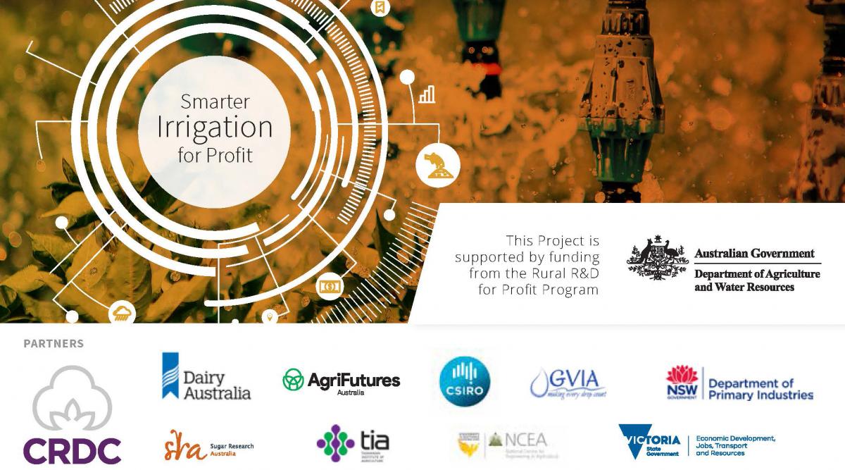 Banner image of the Smarter Irrigation for Profit project, and the logos of all the partner organisations. 
